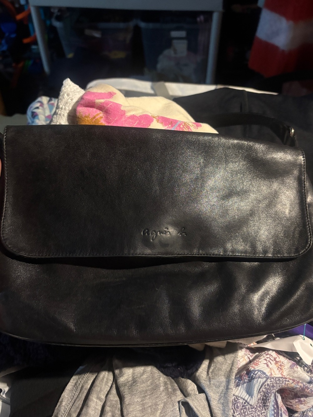 Vintage Agnes B. Black Leather shoulder Bag w/ minor flaw